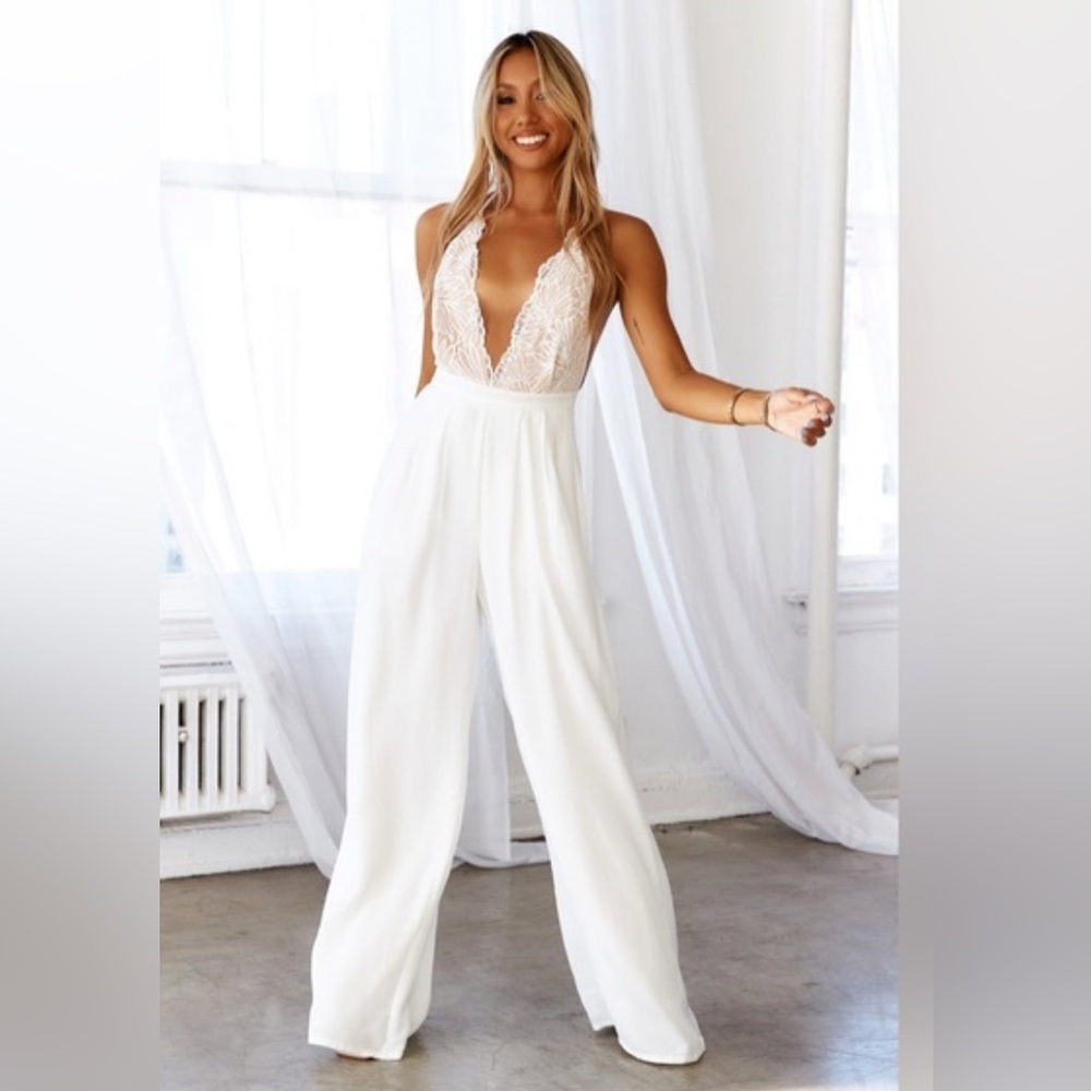 Hello Molly White Lace Jumpsuit